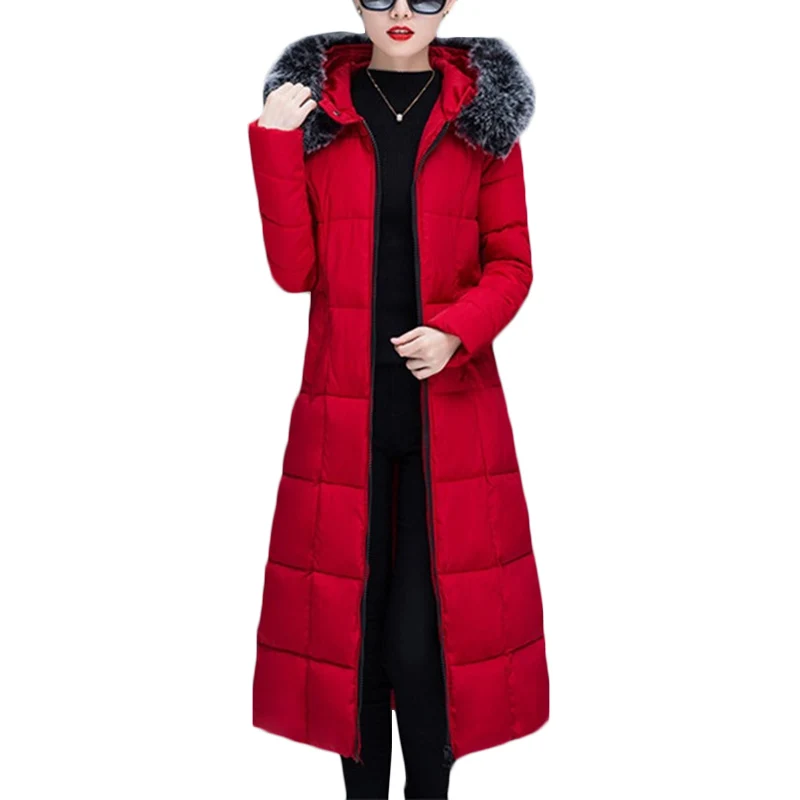

Autumn Winter New Long Down cotton coat Women Korean Thick Warm Cotton Jacket Women's Hooded Fur collar Plus size Overcoats F781