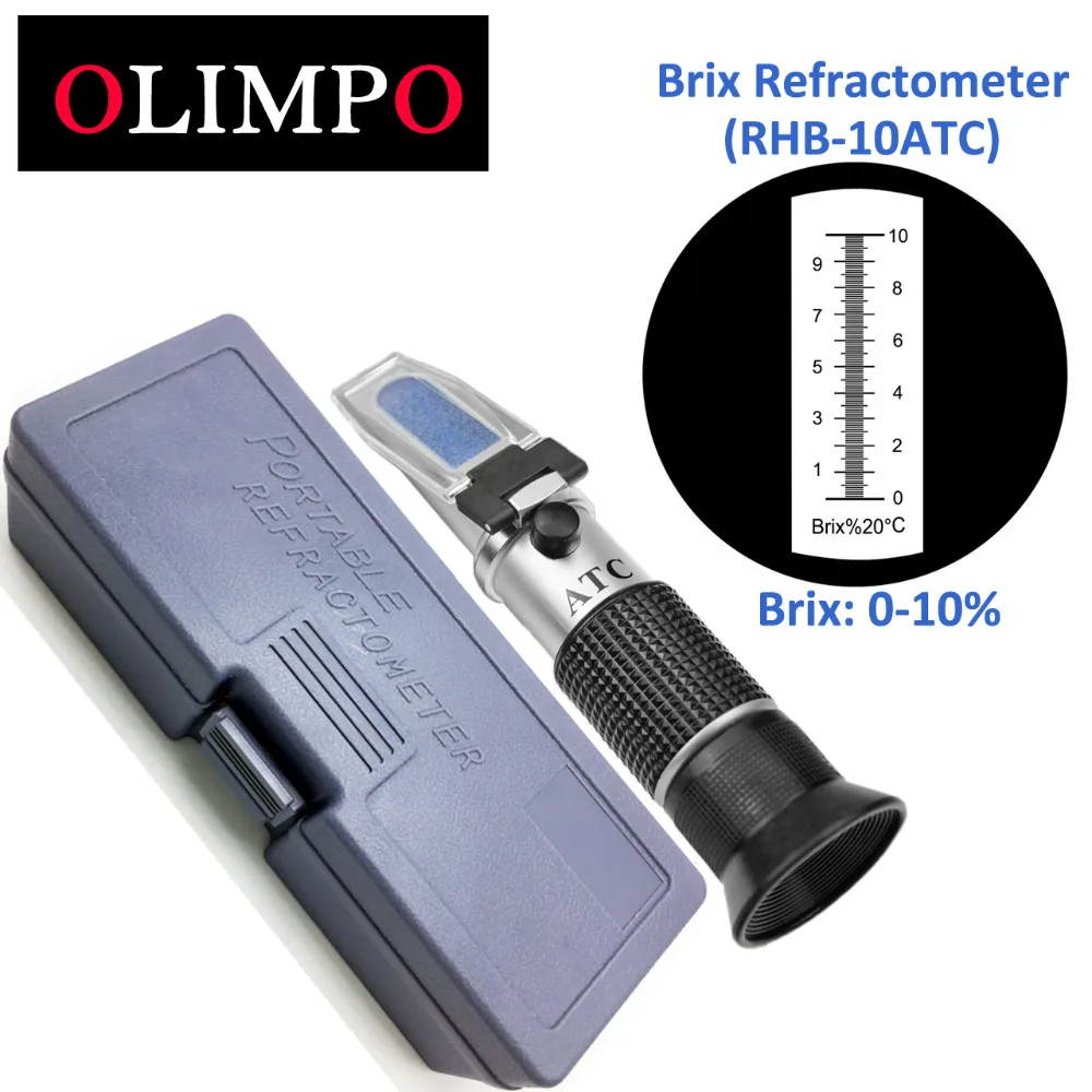 

OLIMPO Portable Refractometer 0 to 10% Brix Hard Case Sugar Fruit Cutting Fluid with ATC RHB-10ATC juice sauce soft drink