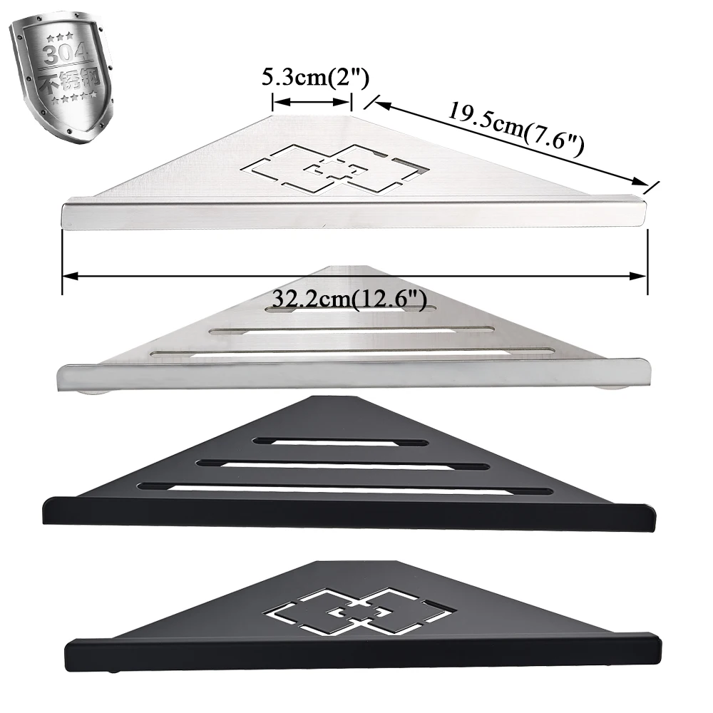 Черное Матовое никелевое оборудование для хранения ванной комнаты, треугольная полка 304 из нержавеющей стали, настенное крепление, аксессуары для ванной комнаты