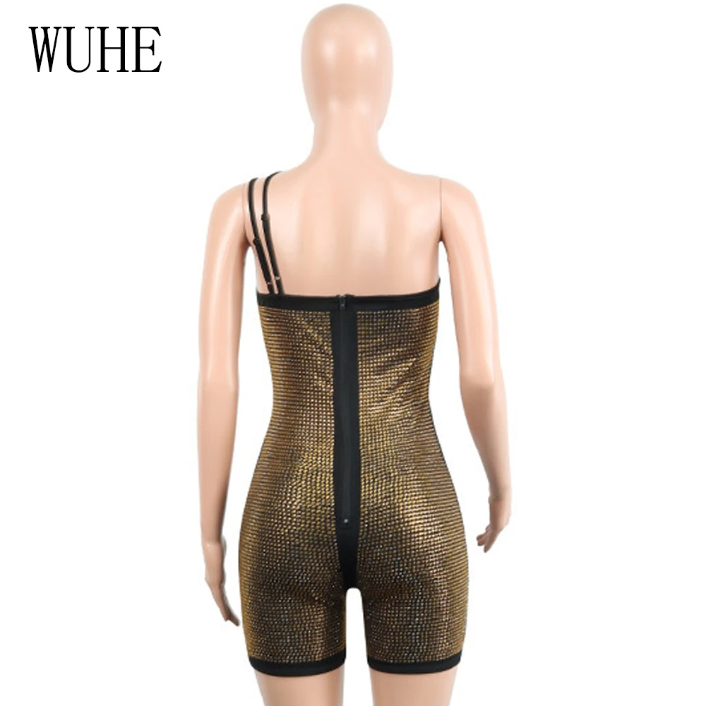 Women Sexy Diamond Rompers Shiny Rhinestone Bodycon  Shorts Jumpsuit Club Overalls Gold Silver Sparkly Bodysuit Playsuit