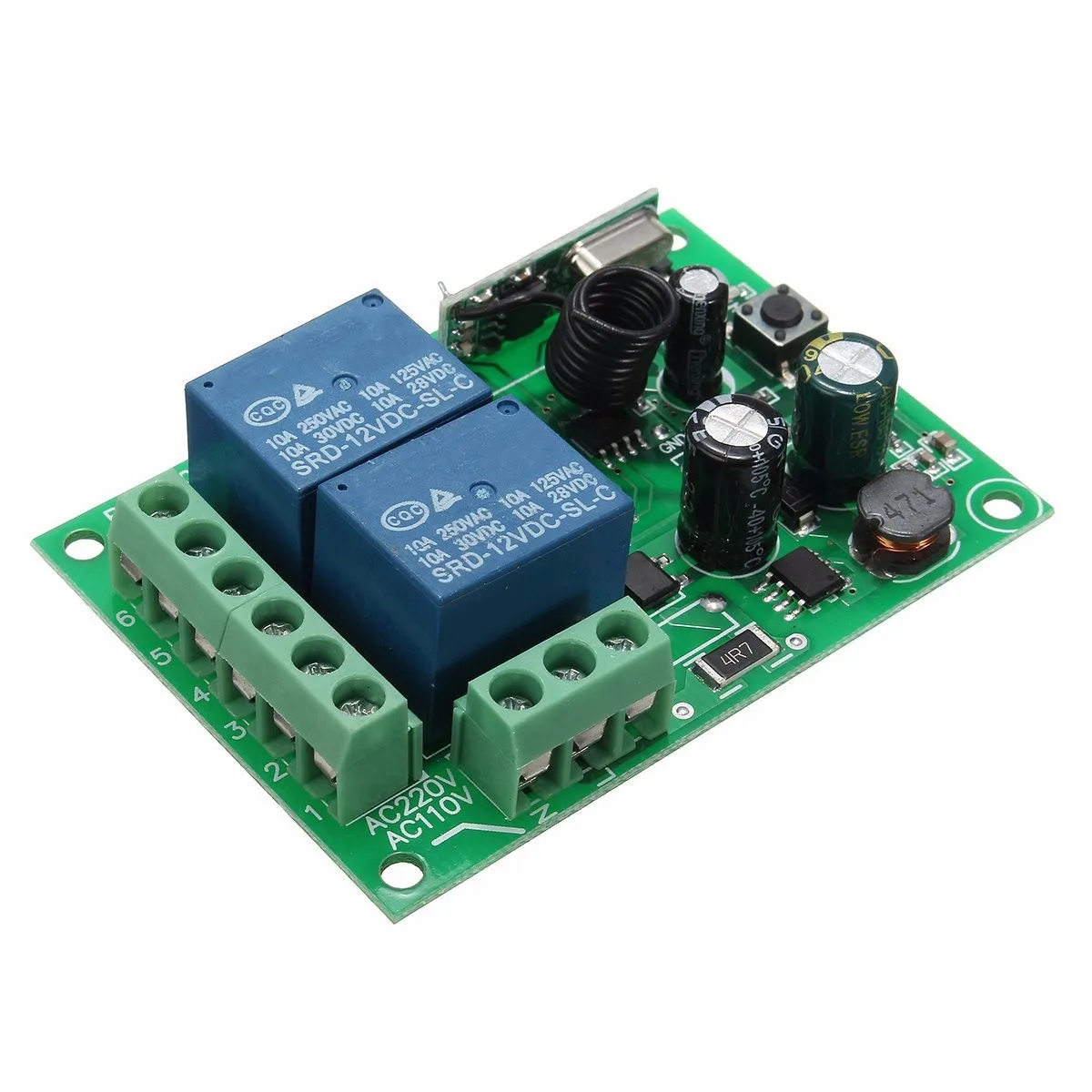 

1PC 315MHZ 2 Ch Wireless Relay RF Remote Control Switch Transmitter DC 12V 220V 10A Heterodyne Receiver Module Board