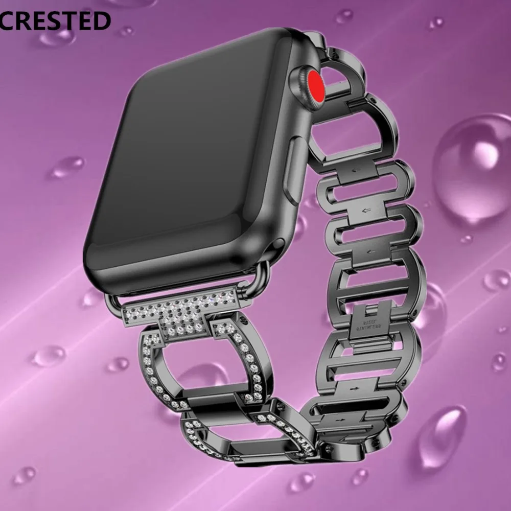 Алмазный ремешок для apple watch, ремешок для apple watch 5, 4, 3, ремешок 44 мм/40 мм из нержавеющей стали, ремешок для наручного браслета 42 мм/38 мм