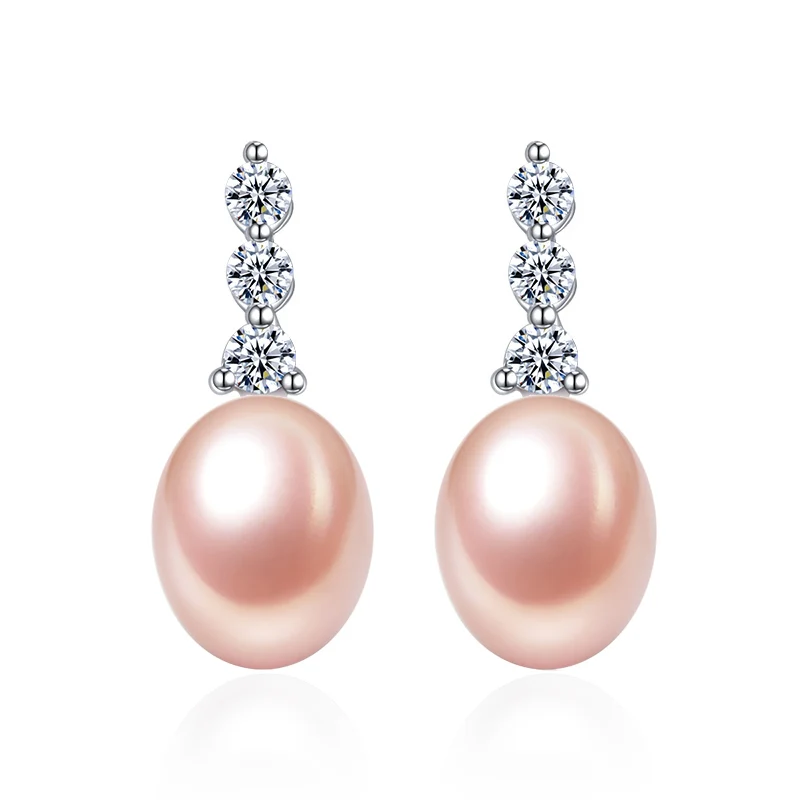 TZ2076EB pink Natural pearl silver Stud earring