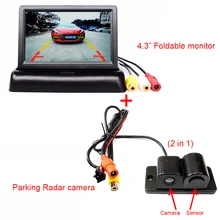 2в1 Автомобильная камера заднего вида с датчиком радара и 4," складной ЖК-монитор заднего вида помощь при парковке