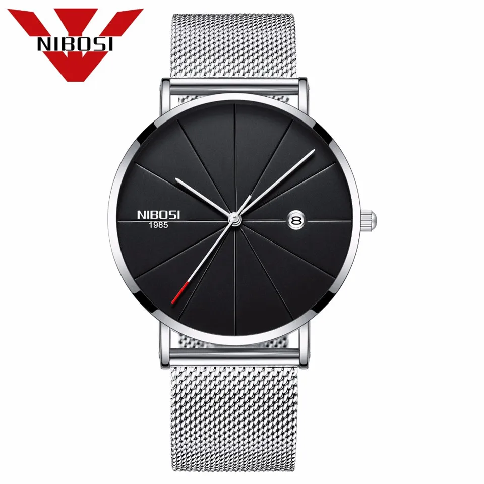 

NIBOSI Ultra Thin Unisex Men Watches Milanese Mesh Steel Strap Women Clock Fashion Simple Calendar Men Quartz Wrist Watches 2018