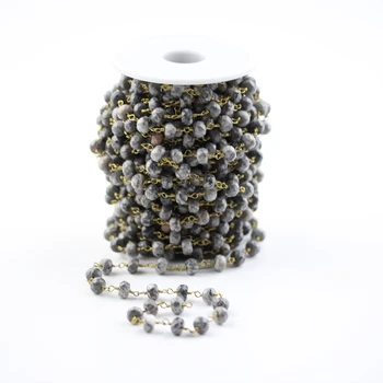 

Faceted MAP Stone Rondelle Shape Beads Chain,Wire Wrapped Golden Plated Rosary Links Bracelet Necklace Crafts,5x8mm