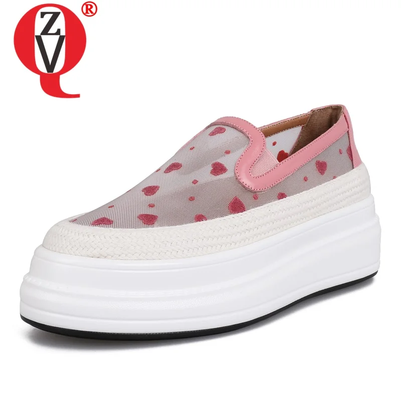 

ZVQ woman shoes 2019 summer new concise casual mesh woman flats outside comfortable mid heels platform round toe ladies shoes