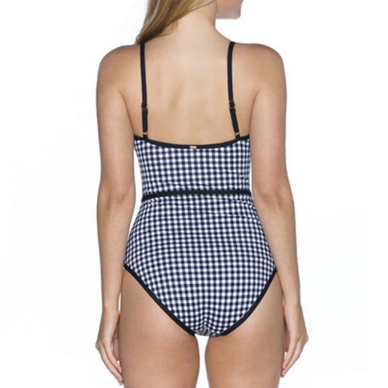 Kaufen Sexy Retro Vintage Blau Weiß Plaid Bandeau Korsett Badeanzug Monokini Push Up Plus Size Bademode Frauen Ein Stück Badeanzug