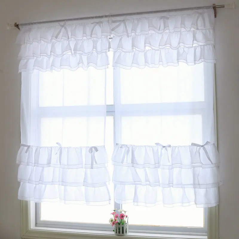 

Fashion Home Textile Ruffled and Ribbon bow Design sheer Voile Window Curtain