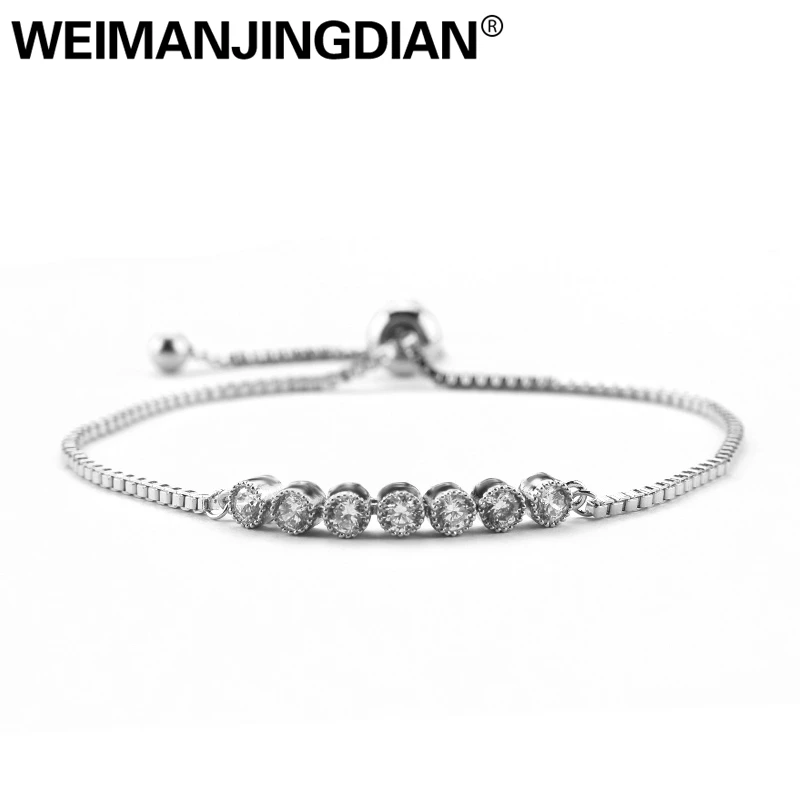 

WEIMANJINGDIAN Brand Elegant Round Cubic Zirconia Crystal Zircon Adjustable Bracelet in Silver or Rose Gold Colors Plated