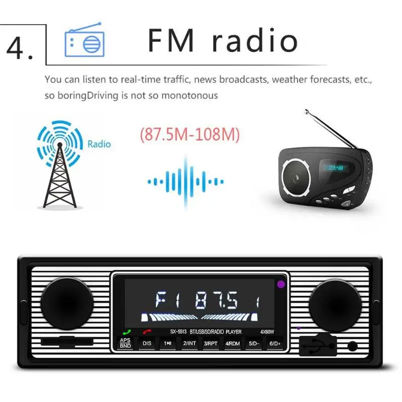 12 V SWM мотор 5513 1 Din автомобильная стереосистема MP3 проигрыватель ЖК, Радио Bluetooth 4,0 USB RCA U диск Aux Вход приемник автомобильное радио
