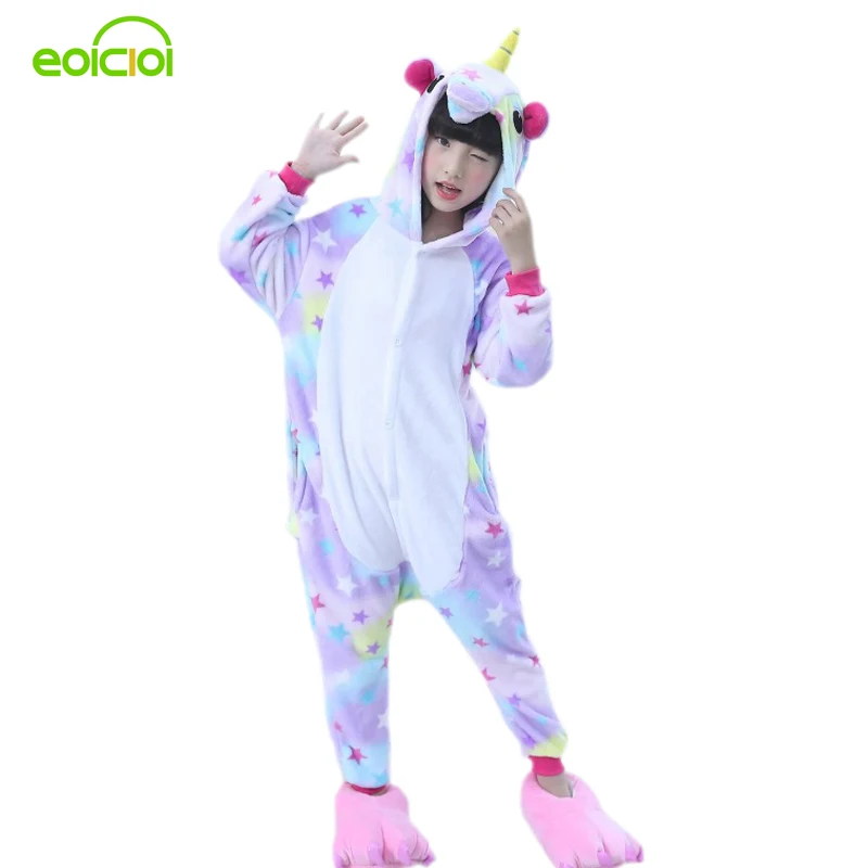 

EOICIOI Kids Animal Stars Unicorn Pajamas For Boys Girls Flannel Cartoon cosplay Children Sleepwear Cute Hooded Pijamas Onesies