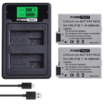

2pcs LPE8 LP-E8 LP E8 Battery+LCD USB Dual Charger with Type C Port for Canon EOS 550D 600D 650D 700D Rebel T2i T3i T4i T5i