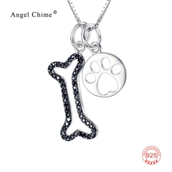 

925 Sterling Silver Dog Bone Charm Necklace Popular Design Paw Pendants Necklaces Wirh Chain Crystal Fashion Jewelry For Women
