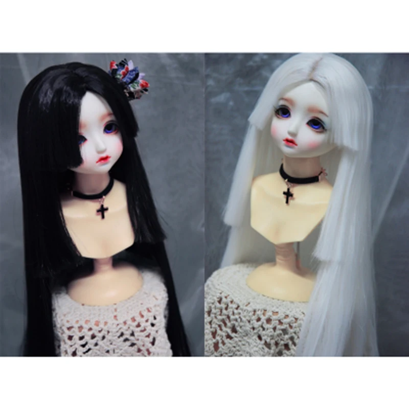 Волосы Allaosify Newest1/3 1/4 1/6 Bjd с блоком высокой температуры и белыми длинными прямыми