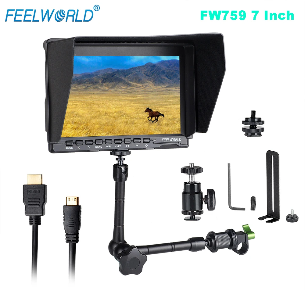 

Feelworld FW759 7" LCD DSLR Camera HD IPS 1280x800 HDMI Field Monitor for BMPCC + 15mm Rod Clamp + 11" Magic Adjustable Arm