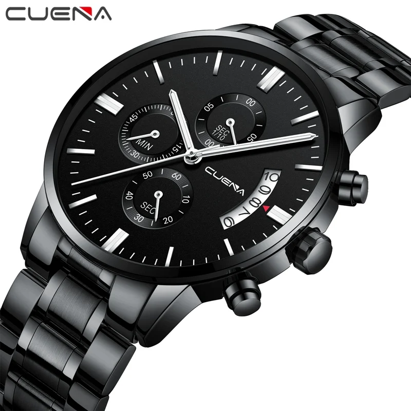 

CUENA Mens Watches Top Brand Luxury Full Steel Clock Sport Quartz Watch Men Casual Business Waterproof Watch Relogio Masculino