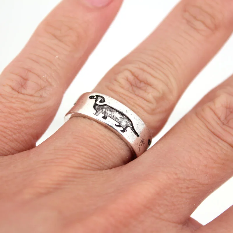 

hzew Animal Ring dog butterfly cat Ancient silver Adjustable