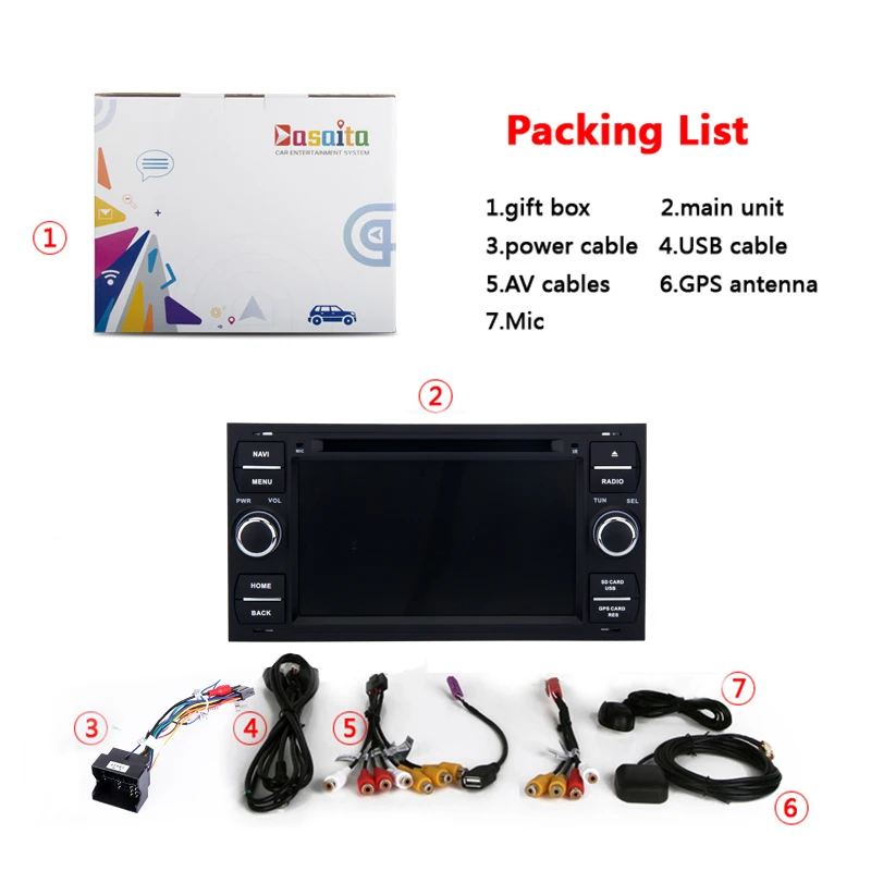 Best Dasaita 7" Android 8.0 2 Din DVD Player Car Multimedia for Ford Focus 2 Mondeo Kuga Fiesta 2003 2004 2005 2006 2007 Autoradio 5