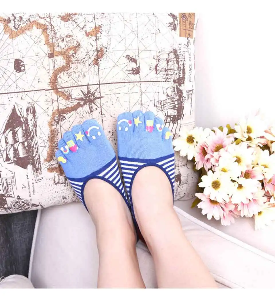 Spring And Summer Women's Cute Japanese Five-Finger Cartoon Smiley Thin Horizontal Tide Female Shallow Mouth Invisible Boat Sock (6)