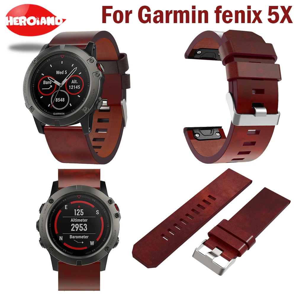 Ремешок из натуральной кожи для наручных часов быстросъемный браслет Garmin Fenix 5x 2018
