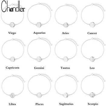 

Chandler Virgo Virgem VI Bracelet & Bangles Slim Link Chain 12 Zodiac Sign Constellation Astrologic Lady Birthday Steel Jewelry