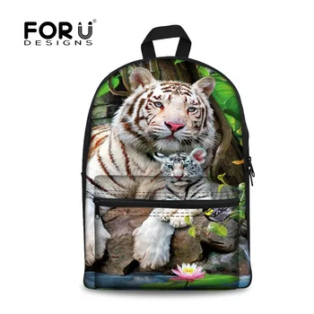 

FORUDESIGNS School Bags for Boys Girls Cool Animal Tiger Canvas Book Bags Kids 3D Butterfly Schoolbags for Teenagers Children