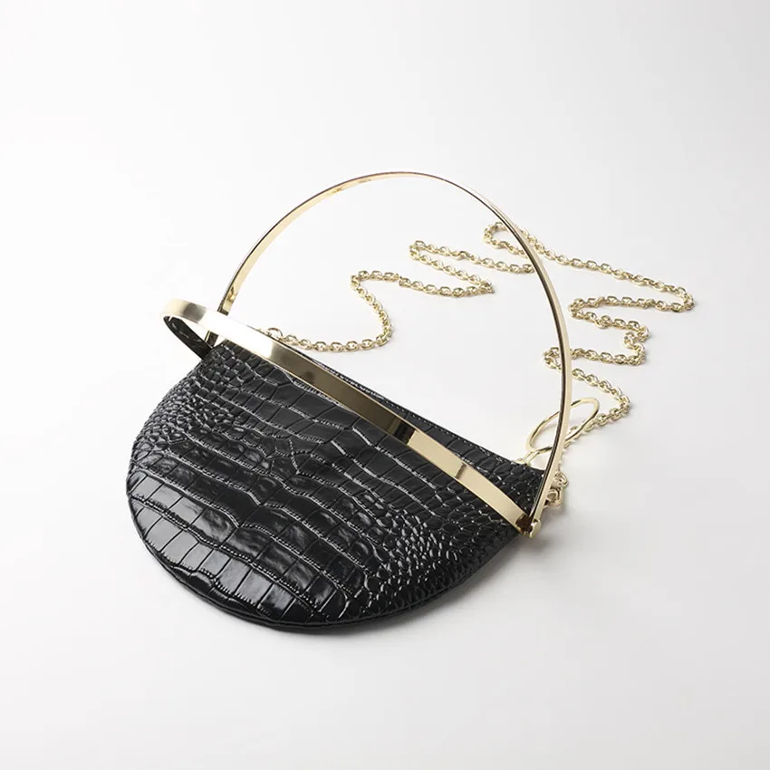 Croc Embossed Crossbody Bag Chain Moon Bag Womens Mini Handbag with Retatchable Metal Handles-in ...