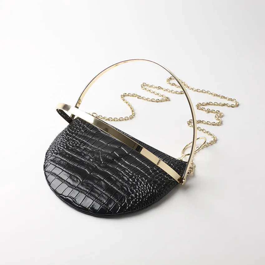 

Croc Embossed Crossbody Bag Chain Moon Bag Womens Mini Handbag with Retatchable Metal Handles