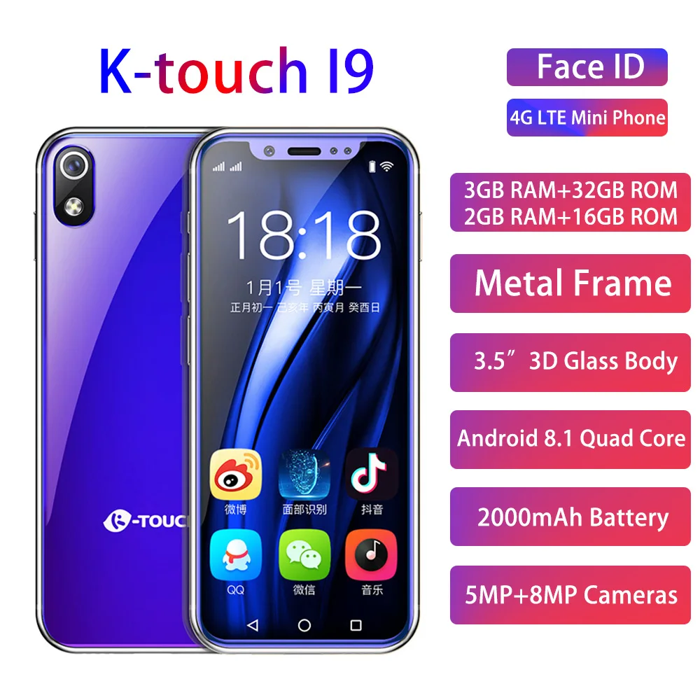 Супер мини 4G смартфон K-TOUCH i9 i9S Лицо ID металлическая рамка Android 2000 мАч телефон WiFi Две сим-карты студенческий Android мобильный телефон