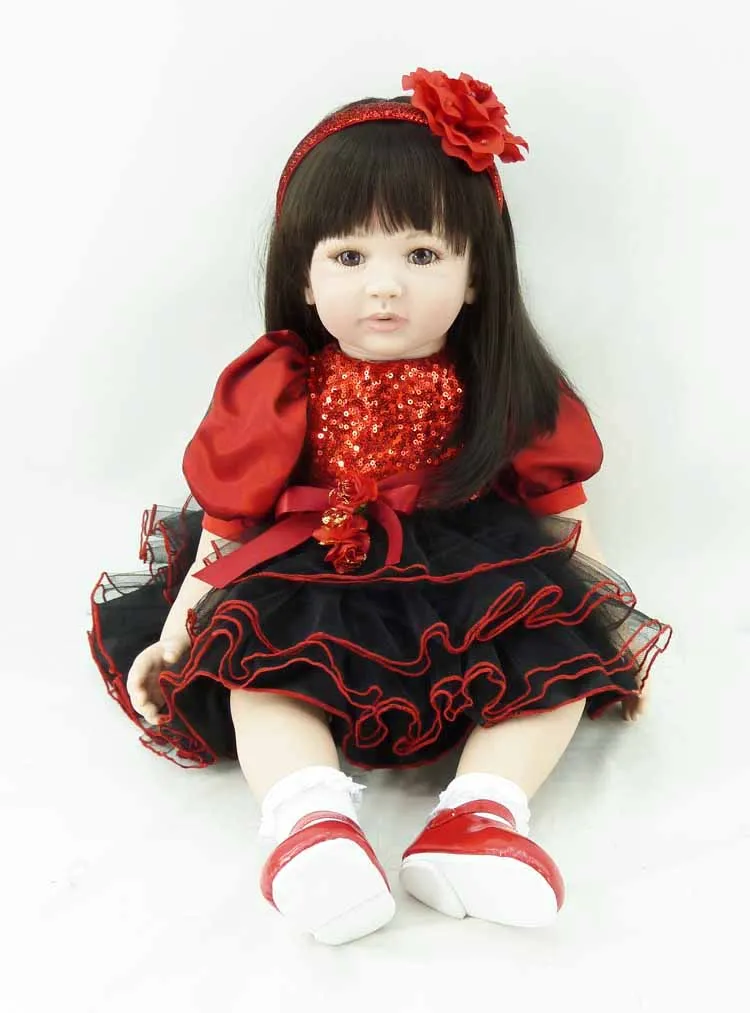 

24'' DOLLMAI Reborn Dolls 60 cm Silicone Reborn Baby Dolls Girl Realistic wear red Princess dress Kids best Birthday Gifts toy
