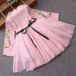 Платья с вышитыми цветами для маленьких девочек; праздничное платье принцессы для маленьких девочек на день рождения; детское бальное