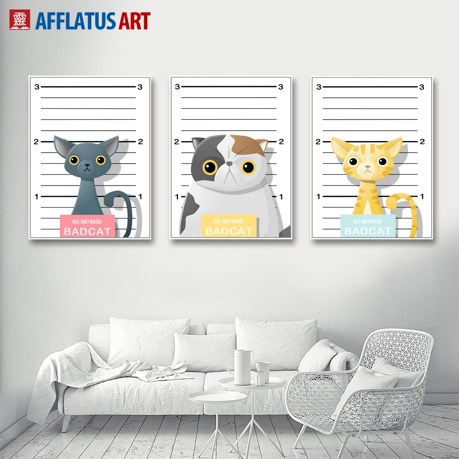 Image AFFLATUS Nordic Anime Animal Cats Decorative Pictures Canvas Painting Wall Art Canvas Print Wall Painting Kids Room Home Decor