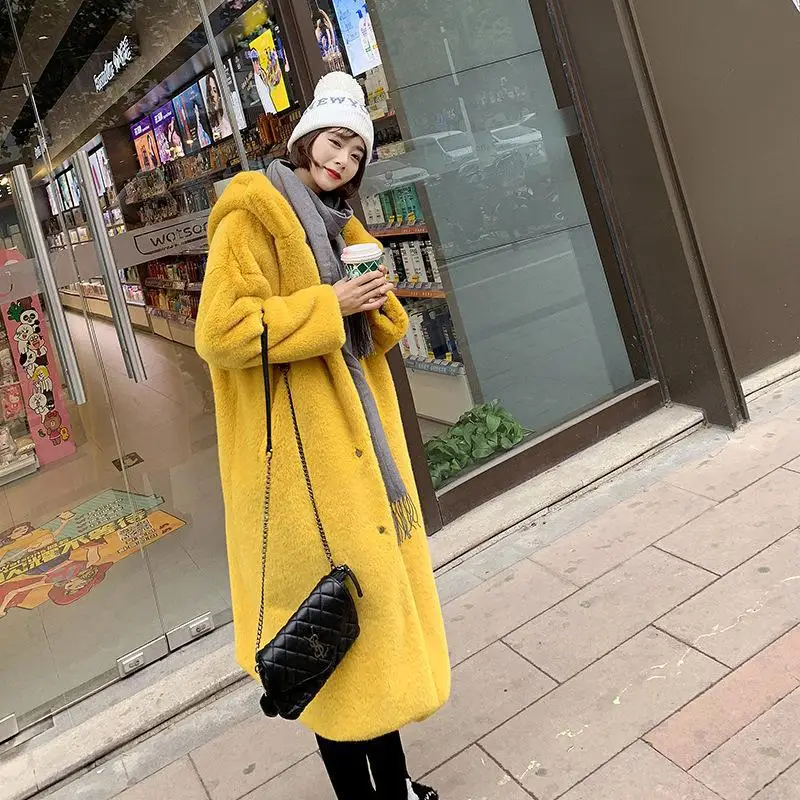 

Fall And Winter Thickened Rabbit-like Long Cap Loose Artificial Hair Over Knee Coat Fur-like Long Female Fur Coat