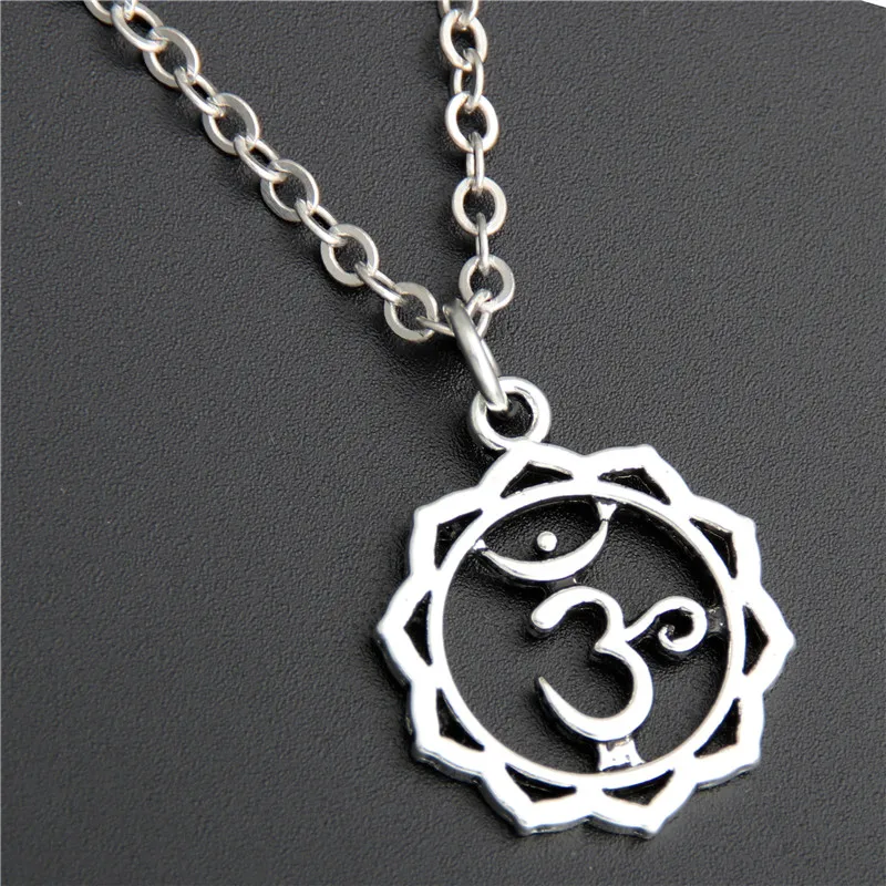 1pc Silver Circle OM Yoga Buddha Pendant Alloy Yoga Necklace Chain For