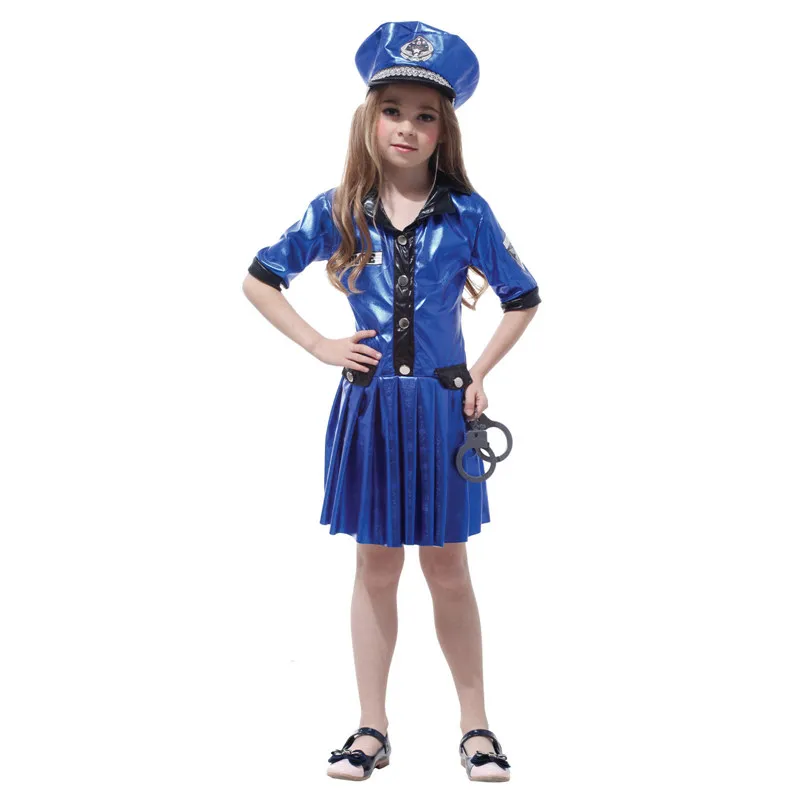 

Kids Child Little Police Cop Cosplay Policeman Costume for Girls Fantasia Halloween Purim Carnival Mardi Gras Party Dress