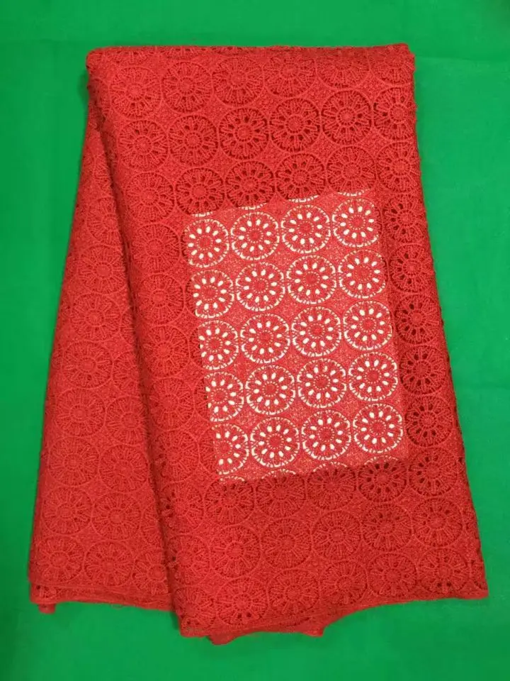 

5 Y/PC Top sale flower design african water soluble lace fabric red embroidery french cord lace for dress DW15-3