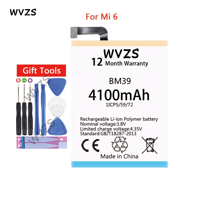 

wvzs 4100mAh High Capacity Li-Polymer battery BM39 For Xiaomi Mi 6 Mi6 Authentic Replacement Batteries