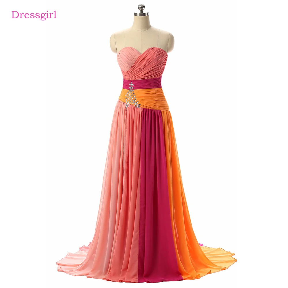 Colorful Evening Dresses A line Sweetheart Chiffon Beaded Crystal Elegant Long Evening Gown Prom