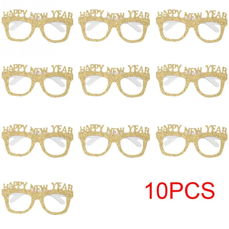 New 10PCS/Lot HAPPY NEW YEAR Glasses Christmas Glittering Paper Glasses