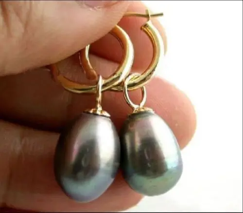

14k/20 Yellow GOLD HOT A PAIR 11-14MM AUSTRALIAN SOUTH SEA BLACK PEARL EARRING