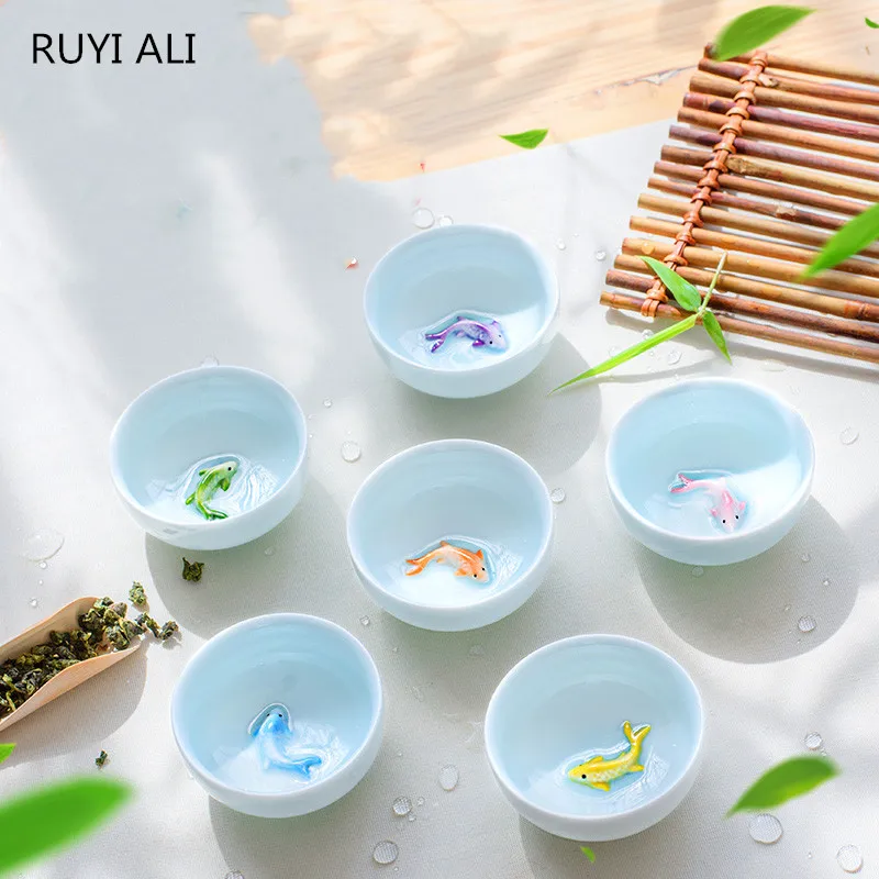 

45ml Ceramic Tea Cup 6pcs 7pcs Celadon Kung Fu Tea Set Colorful Teapot Tea Cup Tea Ceremony Bowl Personality Cup