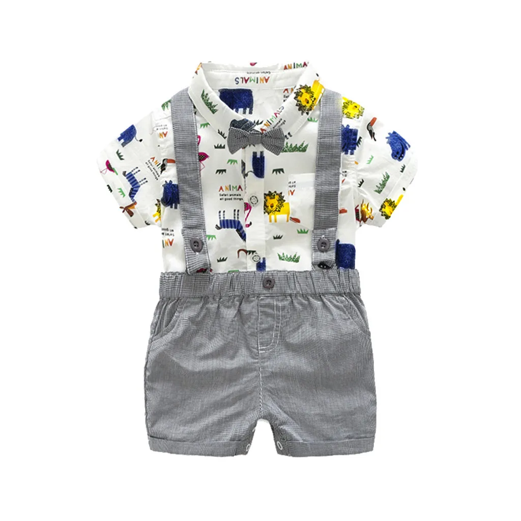 

2Pcs Infant Baby Boys Gentleman Bow Tie Romper+Shorts Overalls Outfits Clothes Print