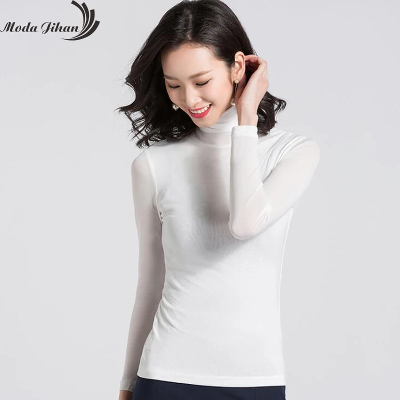 Moda Jihan Women's Mesh Bottoming Shirts Stretchable High Collar Underneath Tops Autumn Winter Female Clothing Sexy Plus Size