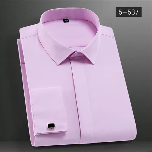 DAVYDAISY Новое поступление, мужская рубашка с французскими манжетами, белая рубашка, мужская деловая Однотонная рубашка с длинным рукавом DS280 - Цвет: 5-537 pink
