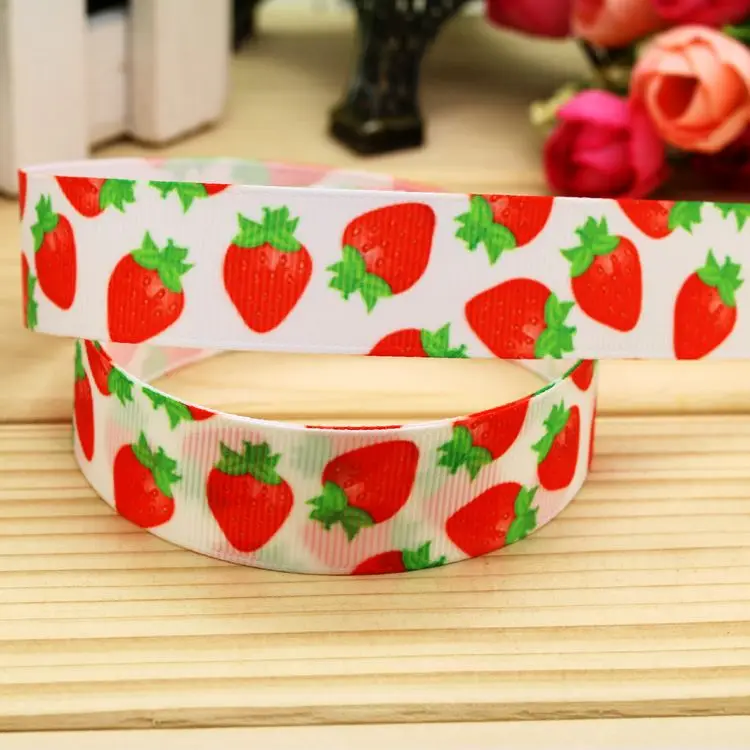 

7/8inch Free Shipping Strawberry Printed Grosgrain Ribbon Hairbow Headwear Party Decoration Diy Wholesale OEM 22mm P5754