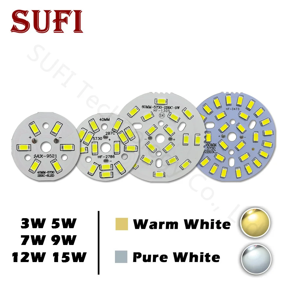 Высокая мощность, 3 Вт, 5 Вт, 7 Вт, 9 Вт, 12 Вт, 15 Вт, SMD5730, яркий светильник, светодиодный светильник, панель для потолка, точечный светильник, светильник-вспышка, PCB, светодиодный