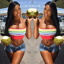 Пикантные Для женщин в полоску с открытыми плечами короткий рукав укороченный топ, Футболка Блузка