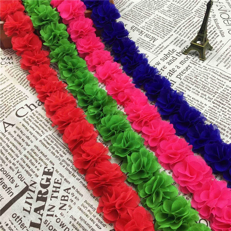 1Yard 12 colors Flower 3D Chiffon Lace Trim Ribbon Fabric for Applique Sewing Wedding Dress Decoration Accessories Supplies 5cm