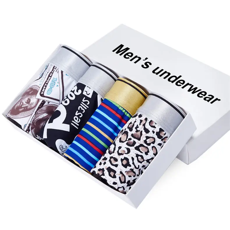 4PCS Lot Mens underwear ice breathable male boxers short print Mens bodysuit under pant Nylon Spandex Fit Size L-2XL Muls Brand-13